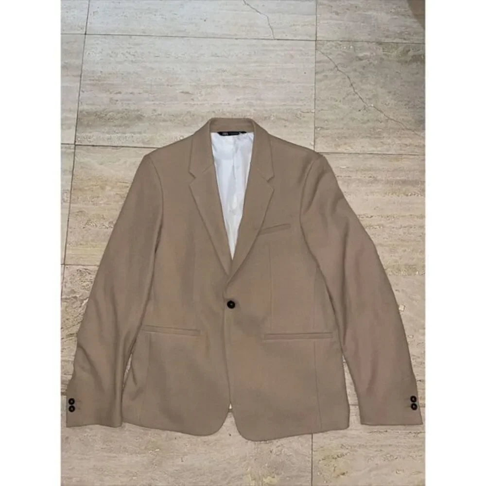 ZARA The Panama Suit Textured Blazer US 38 Tan‎